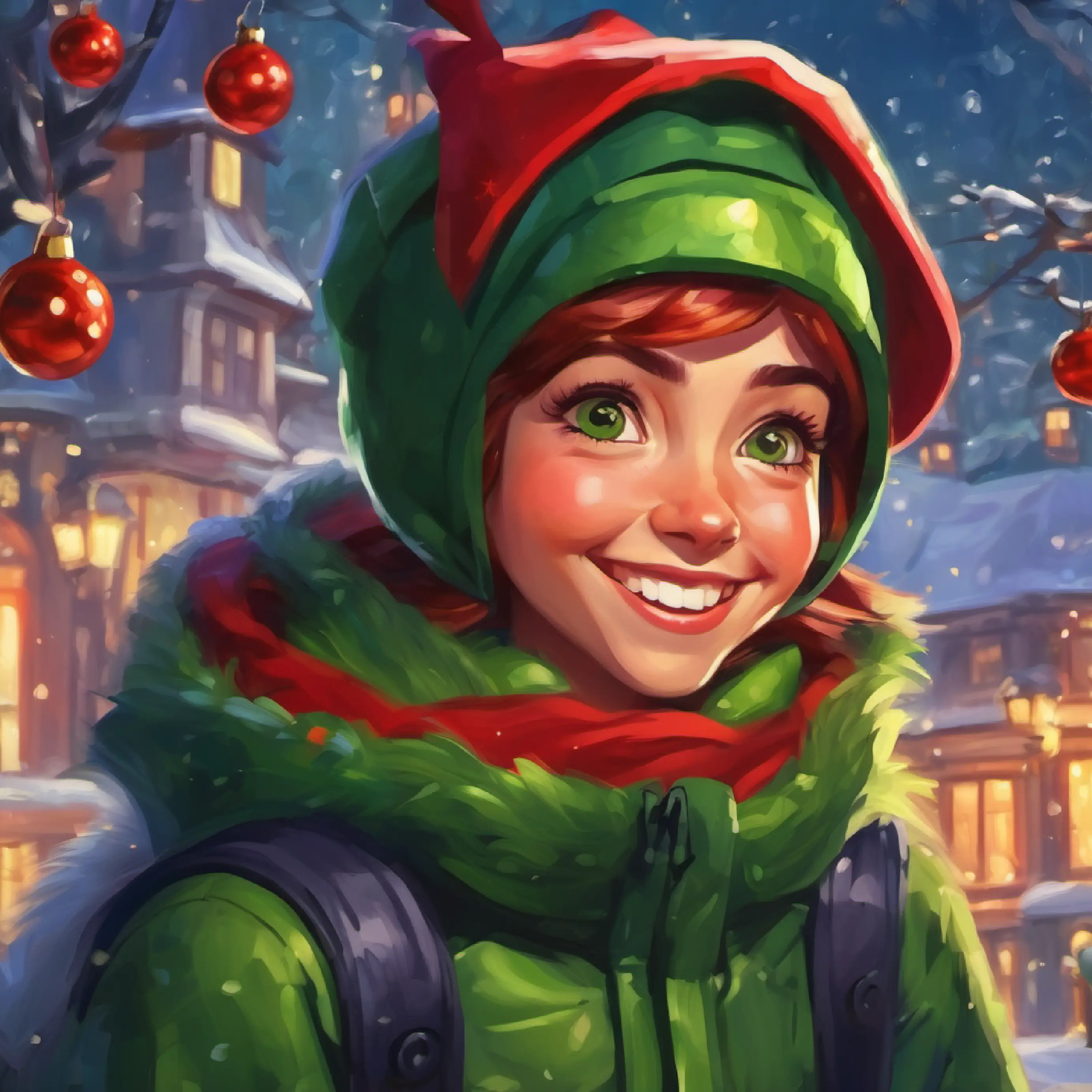 The girl’s observation about Small, green goblin with bright red eyes and a mischievous grin's happiness.
