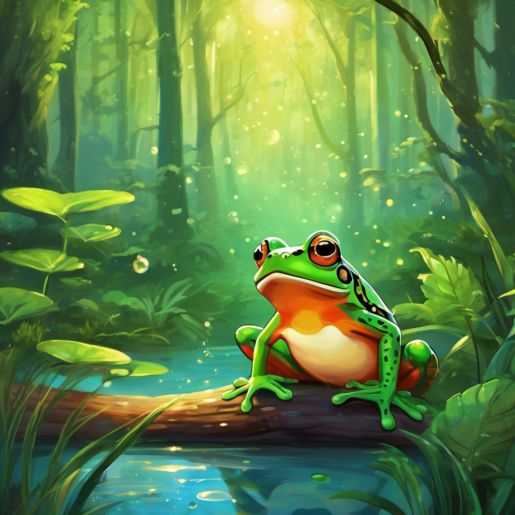 Once upon a time in a lush green forest, there lived a little frog named Freddy. Like every other frog, Freddy loved leaping and swimming in the pond with his friends. But there was something that set Freddy apart from his friends – he dreamt of flying high up in the sky like a bird. Every night before going to bed, Freddy would look up at the twinkling stars and dream about soaring through the clouds. His friends would giggle and say, "Freddy, you're a frog! Frogs don't fly!" But Freddy believed that dreams had no limits, even if they sounded impossible.