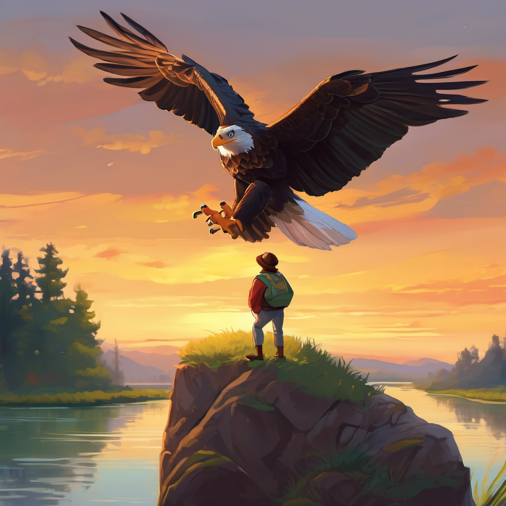One day, while exploring near the riverbank, Freddy saw a majestic eagle soaring gracefully above him. The incredible sight filled him with awe, and he couldn't help but ask, "Oh wise eagle, can you teach me how to fly?" The eagle gracefully landed on a nearby branch and said, "Dear Freddy, you are a frog, and flying is not in your nature. But, I admire your spirit and determination. Life is about embracing who you are while dreaming big. Believe in your unique abilities, and extraordinary things can happen."