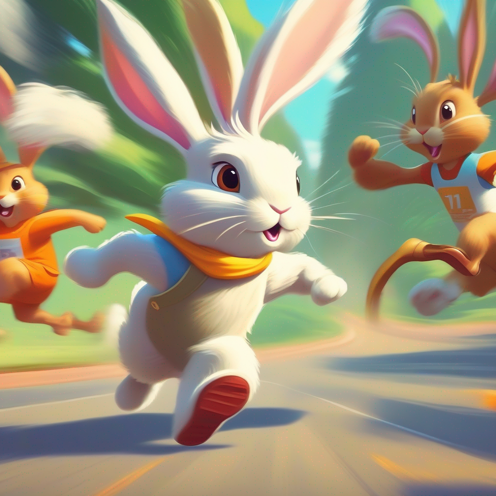 Rabbit starts running fast in the race.