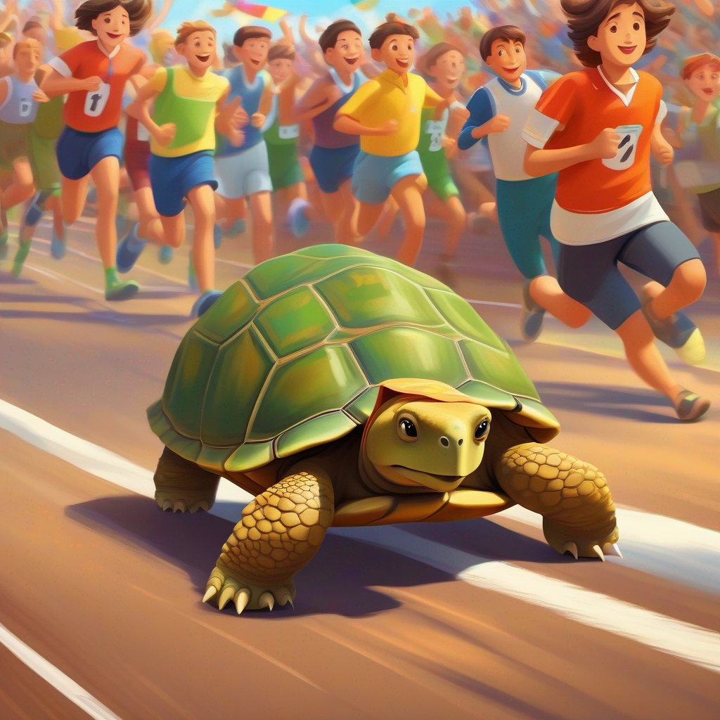 Tortoise crosses the finish line slowly and wins.