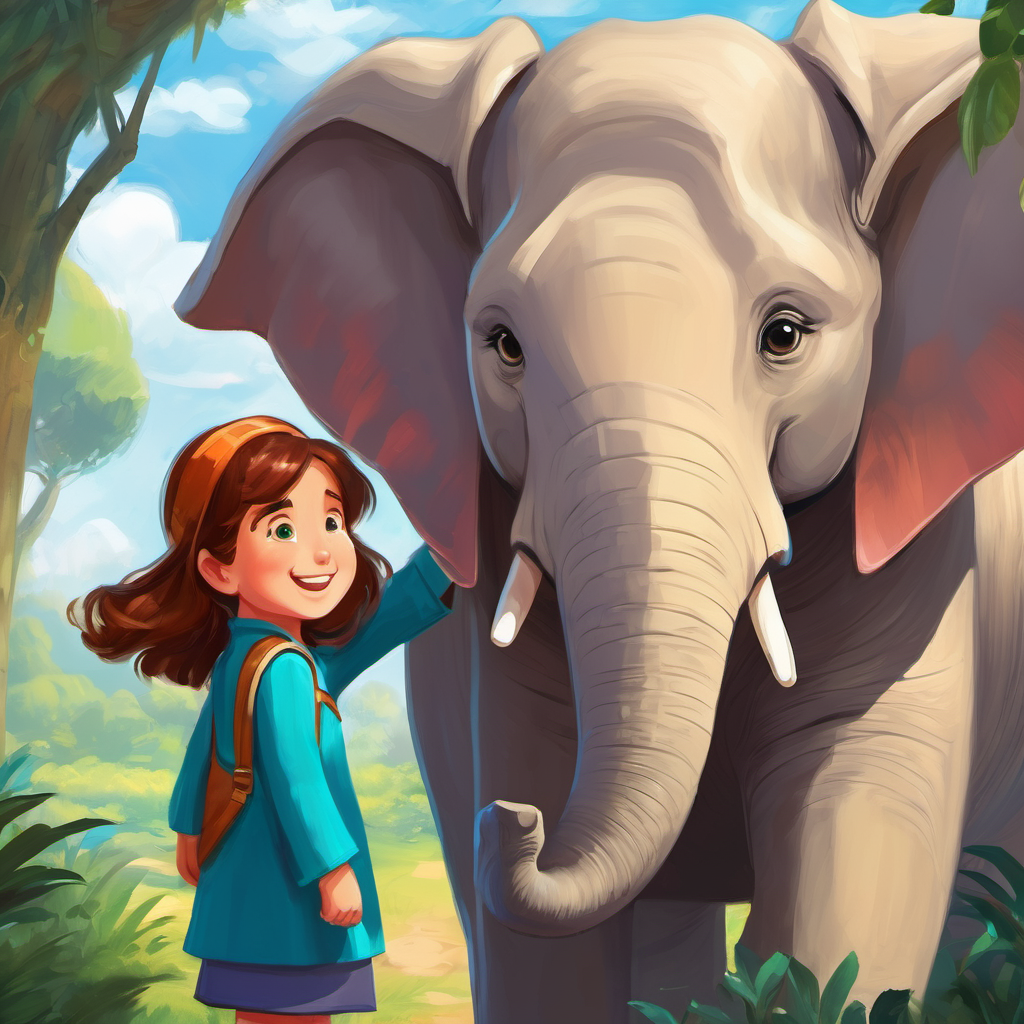 The elephant turned its head, revealing a mischievous twinkle in its eyes. "Greetings, young Ethan! My name is Energetic Ellie. I travel across the world, spreading joy and positivity wherever I go." Ethan's eyes widened with wonder, and he beamed, "That's amazing, Ellie! I could really use some joy and positivity right now. Would you like to be friends?"