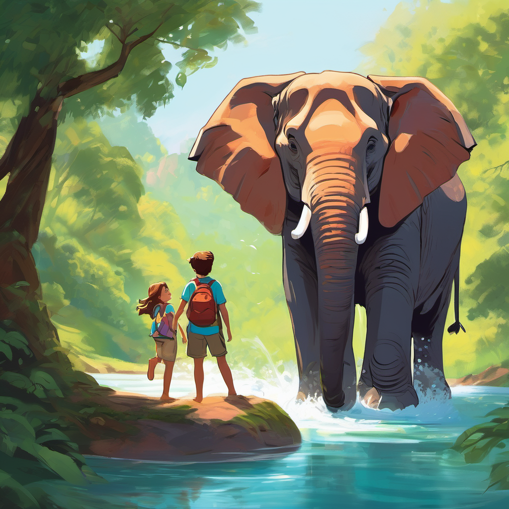Ellie nodded enthusiastically and motioned for Ethan to climb onto her back. The moment Ethan hopped on, he could feel the warm and vibrant energy flowing through the elephant's huge body. It felt as though all his worries were washed away by a wave of pure joy. Together, Ethan and Ellie embarked on a marvelous journey. They ventured through lush forests, soared over rolling hills, and swam in crystal-clear lakes. Everywhere they went, they encountered people who were feeling sad, lonely, or discouraged. But as soon as they caught sight of Ellie's radiant energy and Ethan's infectious smile, their spirits began to lift.