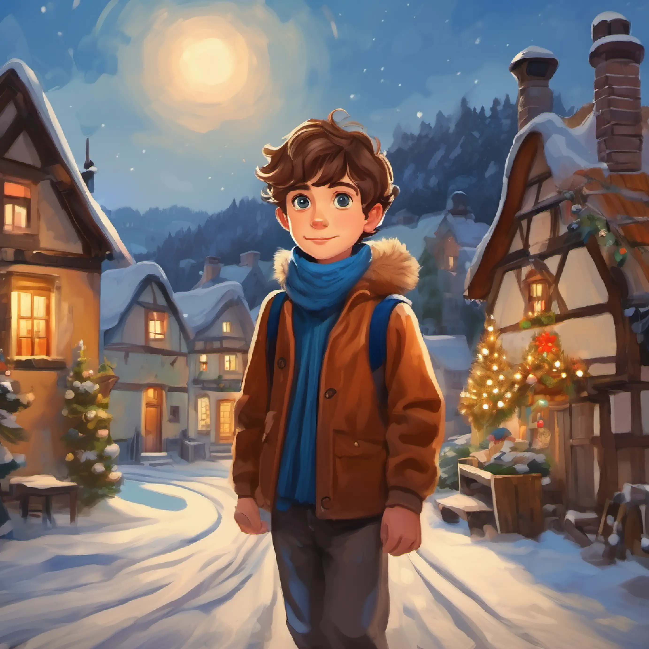 Introduction to A curious, adventurous boy with brown hair and blue eyes, a small village setting