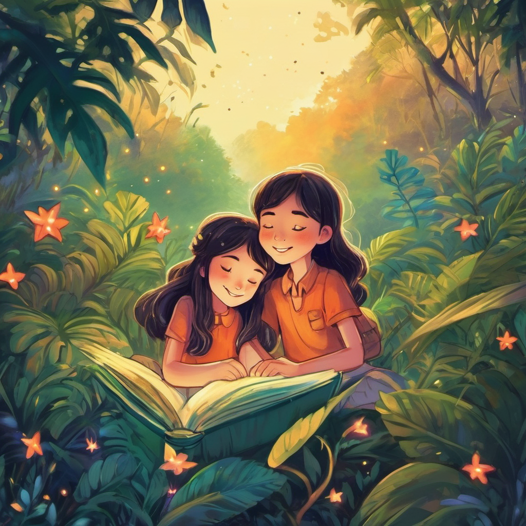 With hearts full of joy, they embraced each other tightly, promising to cherish their friendship forever. And as they fell asleep under the sparkling night sky, they knew that this adventure in the jungle had not only brought them closer as friends but had also taught them the importance of friendship, trust, and the beauty of nature. And so, every time they gazed at the stars or heard the melodies of nature, they would fondly remember their incredible adventure and the magical bond they shared.