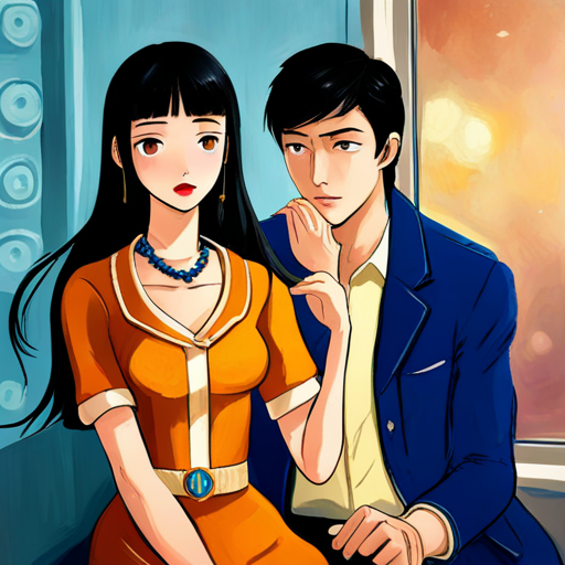 Black hair, blue and yellow dress, red lips comforting Red and gold suit, with faceplate and arc reactor with kindness