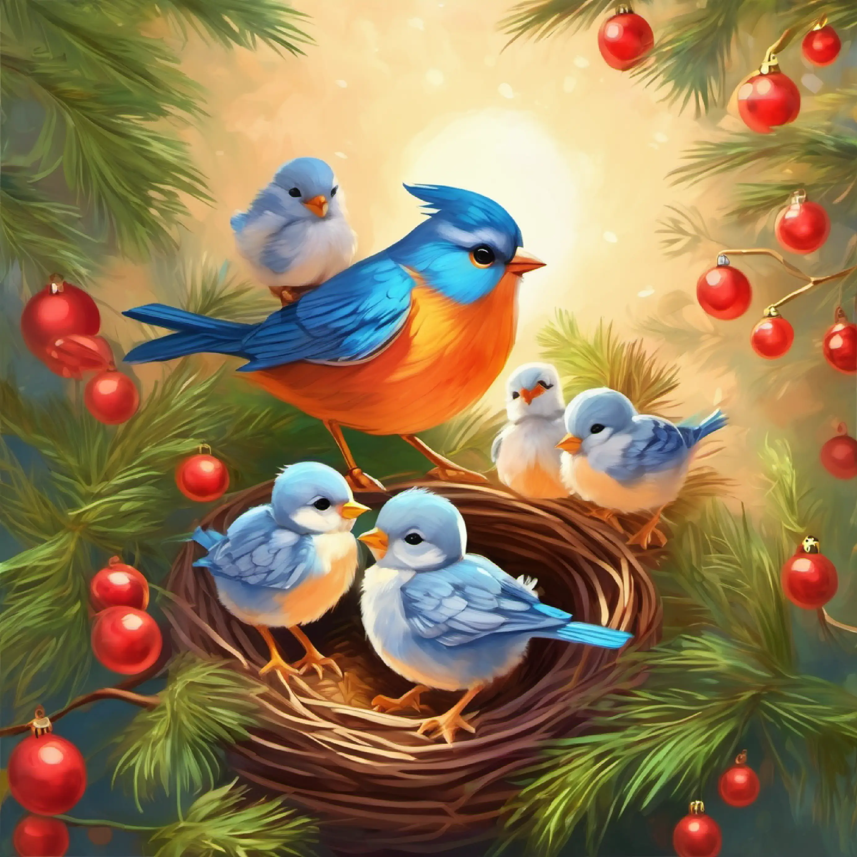 Mother bird caring for chicks, theme of patience and nurturing.