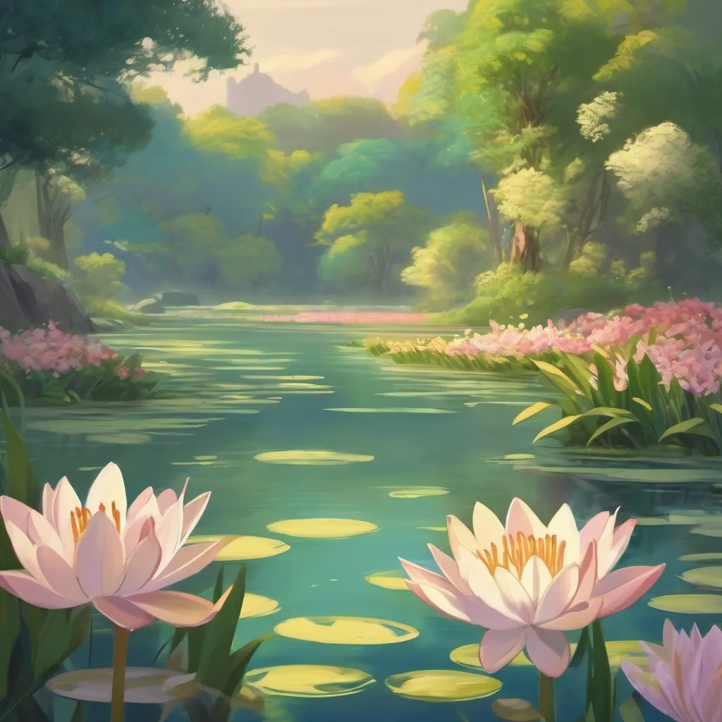 A serene river with blooming lilies, where a king is supposed to be found.