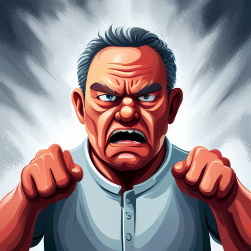 Angry Jack, red face, clenched fists shouting, people sad