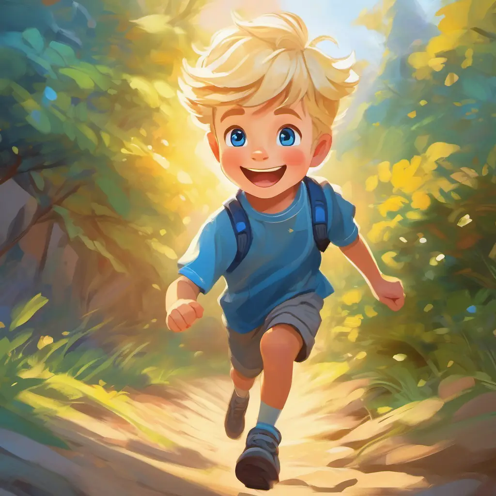 Energetic boy, blond hair, blue eyes, carries a bright smile provides a positive perspective on the future opportunities.