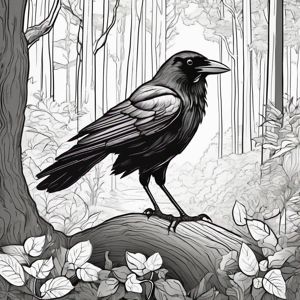 A crow in a forest looking very thirsty