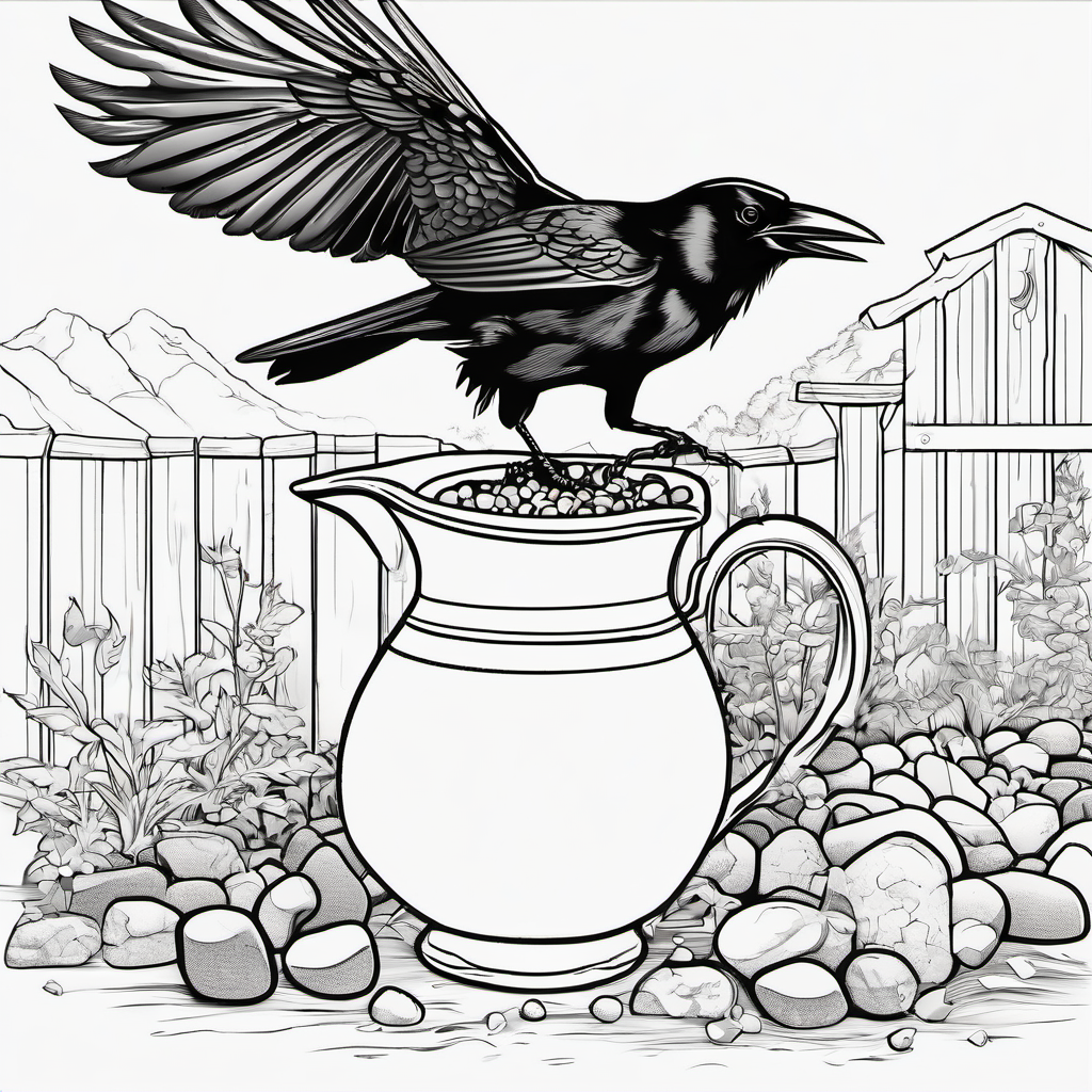 The crow dropping stones into the pitcher