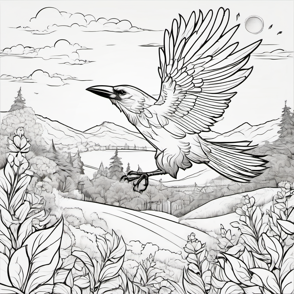 The crow flying away happily