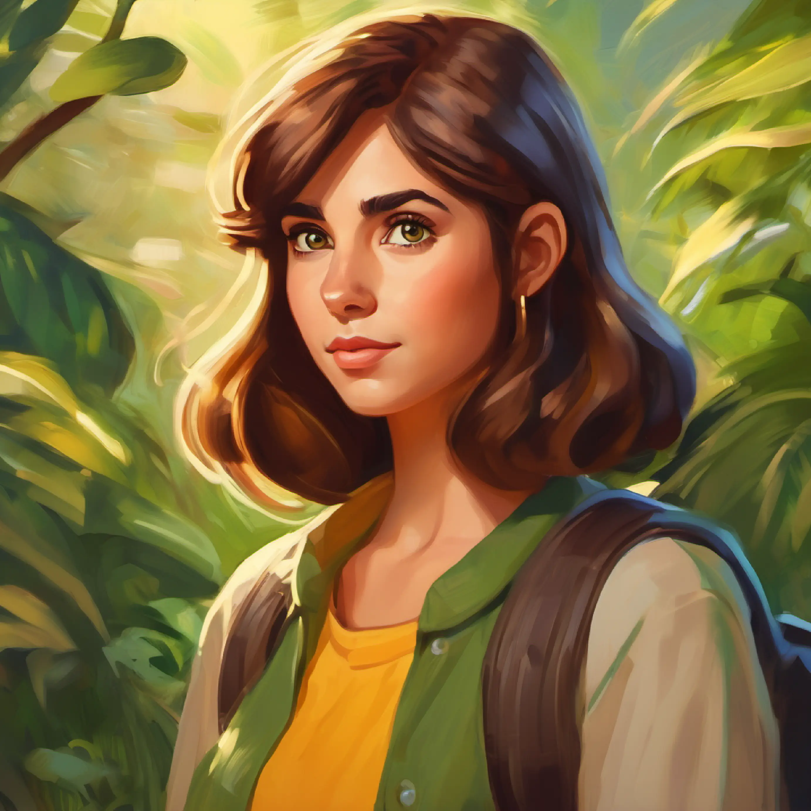 Clever girl, kind eyes, short brown hair, olive skin learns about Girl with long golden hair, fair skin, green eyes and makes a decision to visit her.