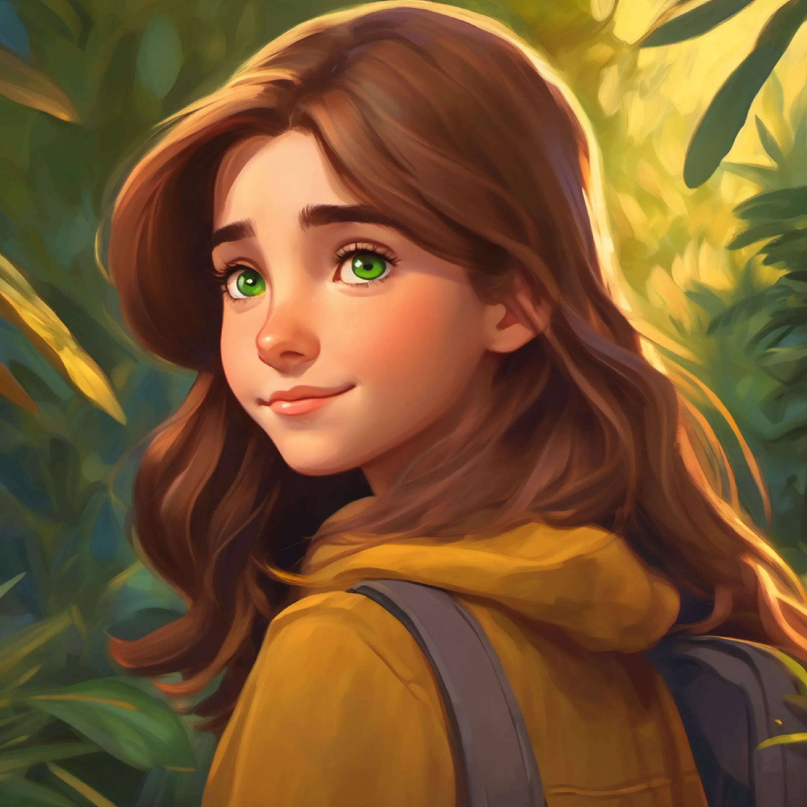 Girl with long golden hair, fair skin, green eyes climbs down, meets Clever girl, kind eyes, short brown hair, olive skin, and the new friends share a special moment.