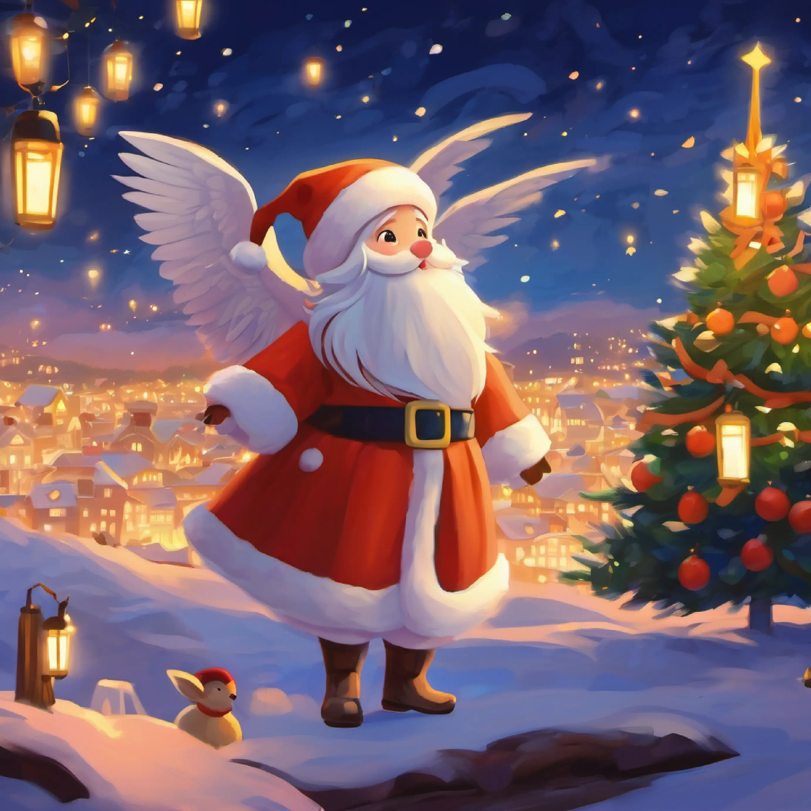 Night falls, Small, with pale wings, kind eyes, energetic, youthful appearance's contentment, reaffirmed role as guardian