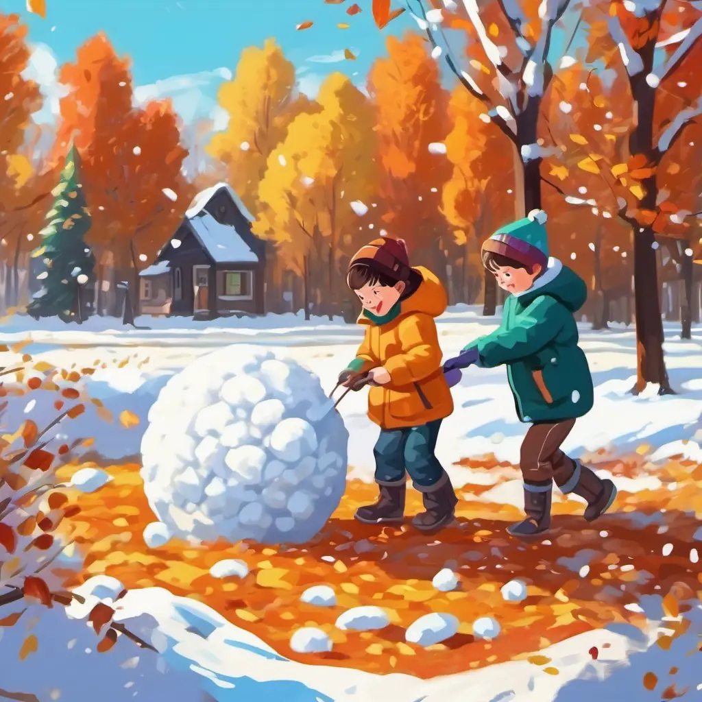 kids making snowballs from the ground