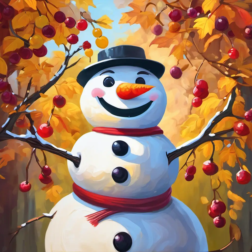 snowman with eyes of berries