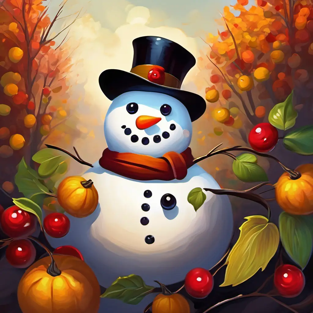 snowman with eyes of berries