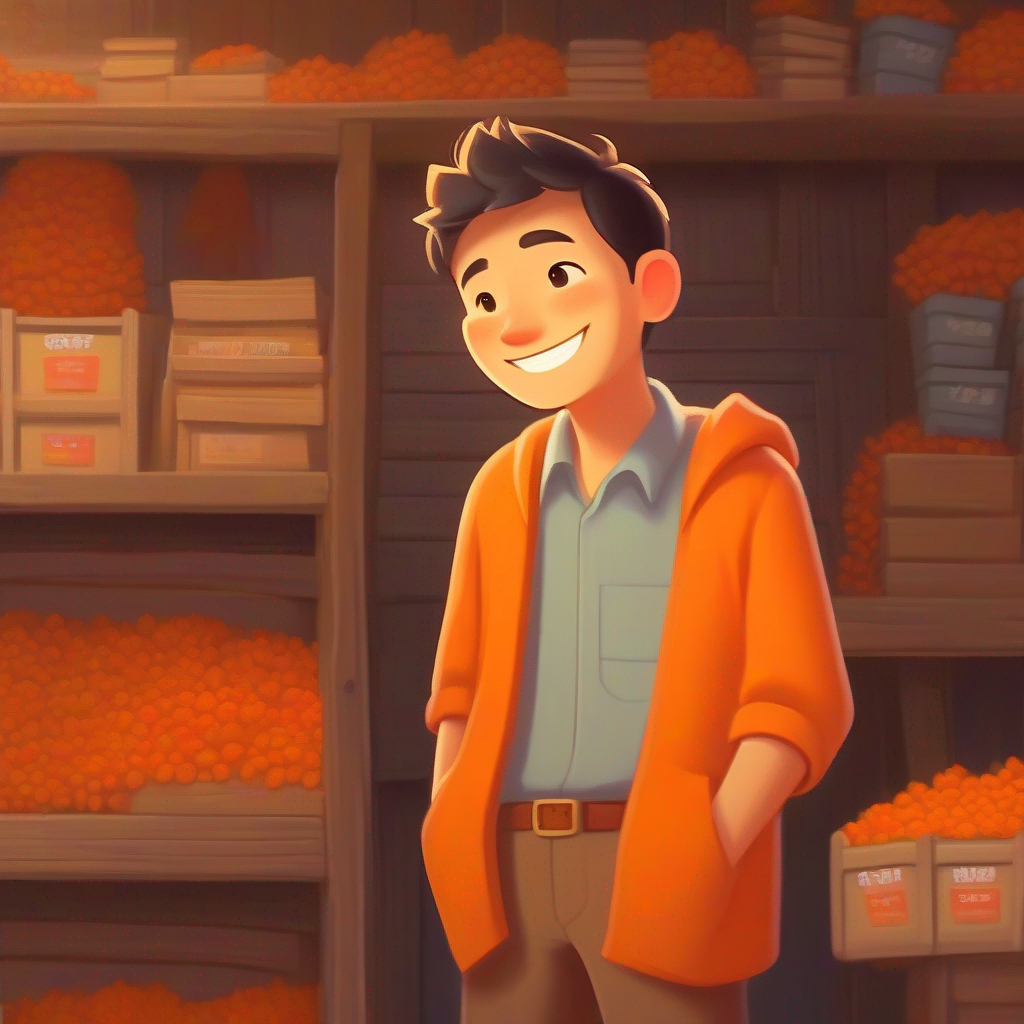 Honest and kind, warm-hearted, wearing simple clothing finding job advertisement, recommending Poor and hardworking, grateful to Jack, worn-out clothing and Poor and dedicated, sincere and loyal, always smiling, orange colors