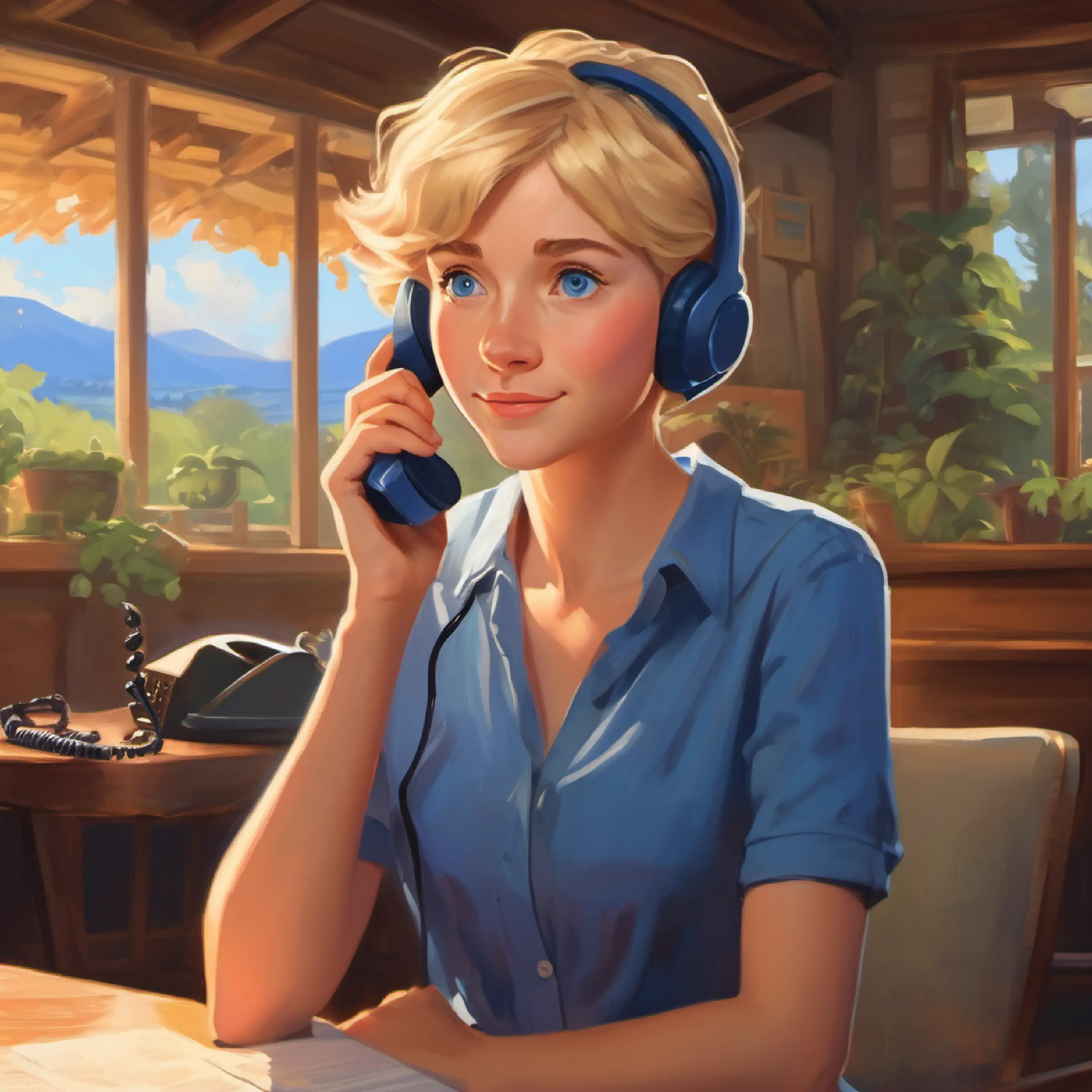 Julie hears Athletic build, short blond hair, blue eyes, the embodiment of warmth's voice answering the phone