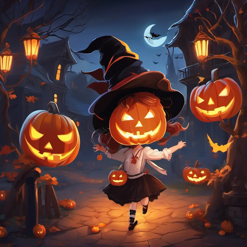 The friends enjoy Halloween games, dancing, storytelling, and magic tricks performed by Pale skin, sharp fangs, and piercing red eyes. The atmosphere is playful and filled with excitement.