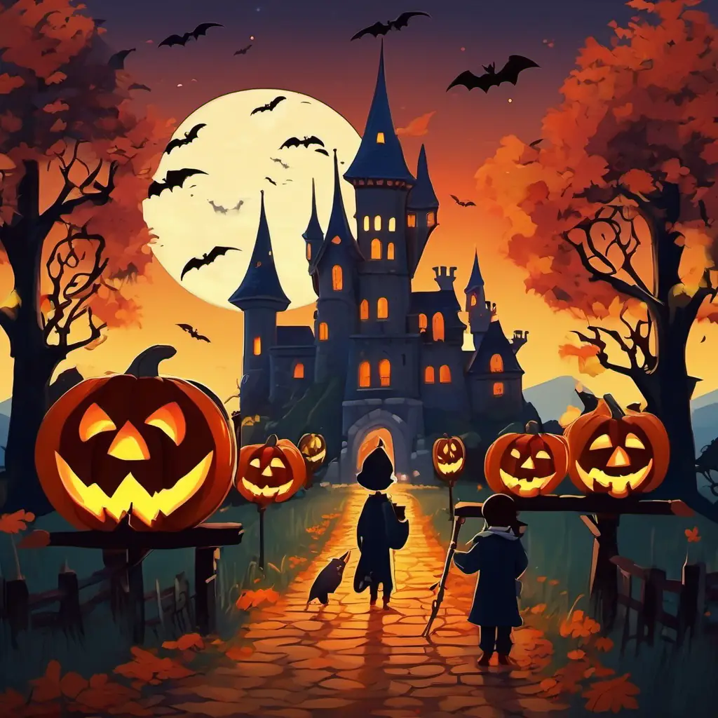 Pale skin, sharp fangs, and piercing red eyes and his friends return to the castle at dawn, feeling tired but content. They bid farewell, expressing gratitude for the amazing Halloween night. The town is filled with happiness and the memories of the party remain.