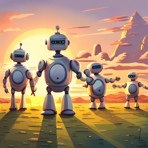 Four robots having adventures and making memories