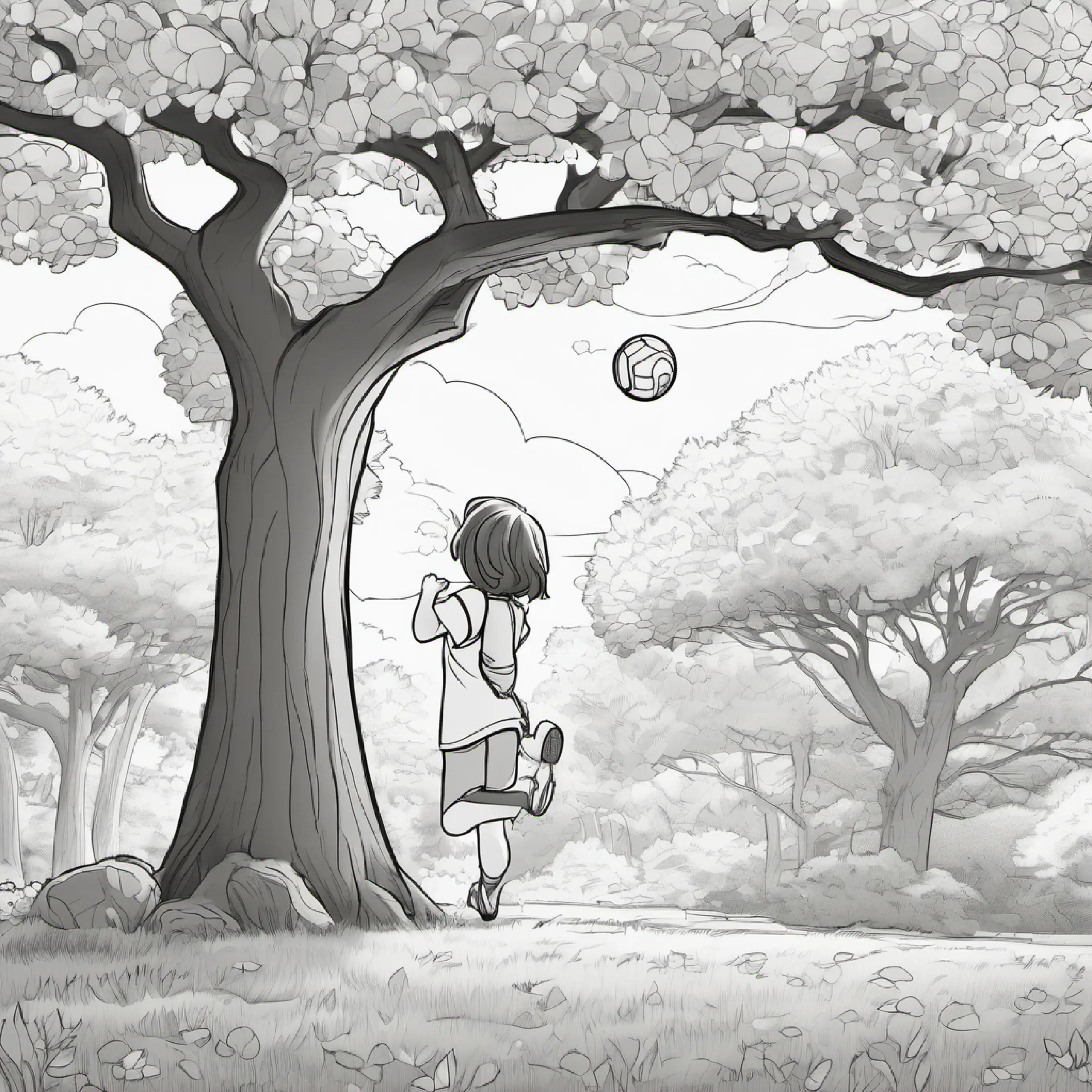 Chloe uses her initiative to help get the ball down from the tree