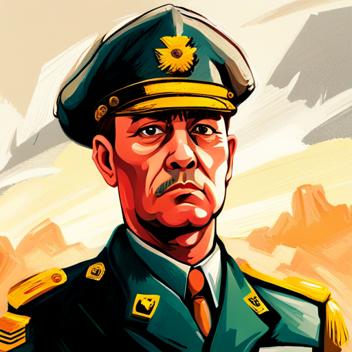 Wearing a military uniform, determined expression, leading soldiers wearing a military uniform, leading soldiers