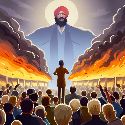 Singh addressing a crowd, holding a fiery speech