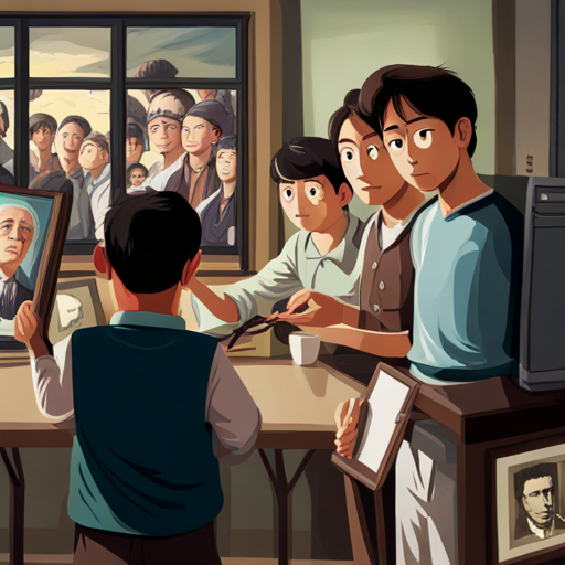 Young students looking at portraits of the freedom fighters