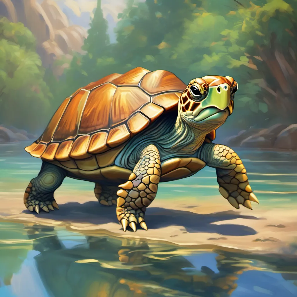 Cartoon turtle walking calmly and confidently, a determined look on his face