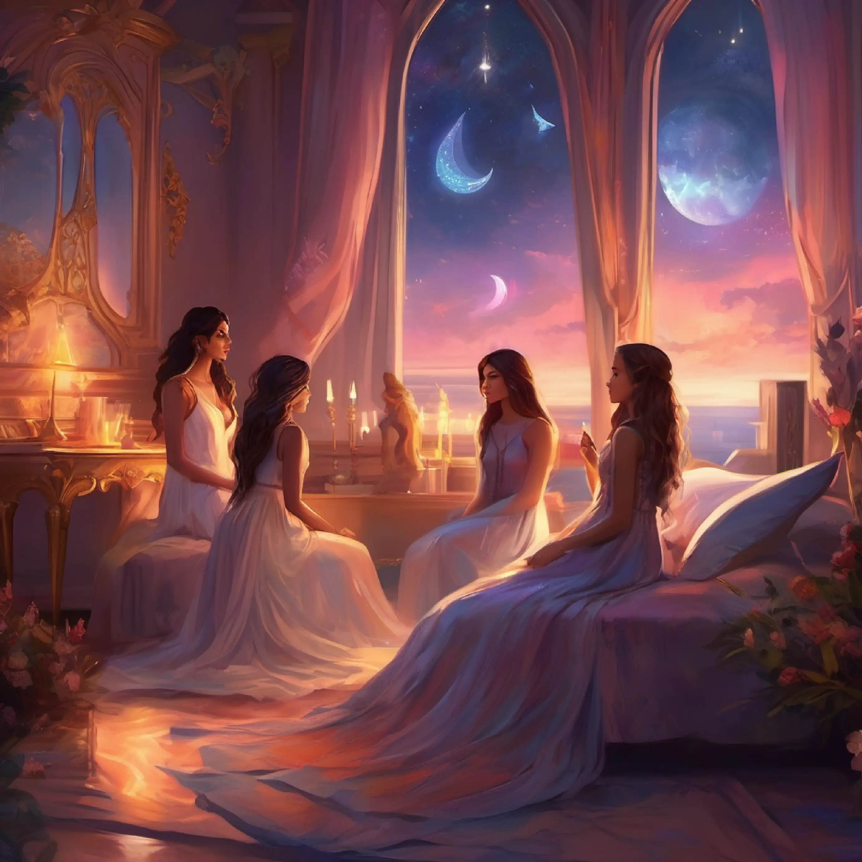In the bedroom Riya and her girlfriends, reflecting on the evening 