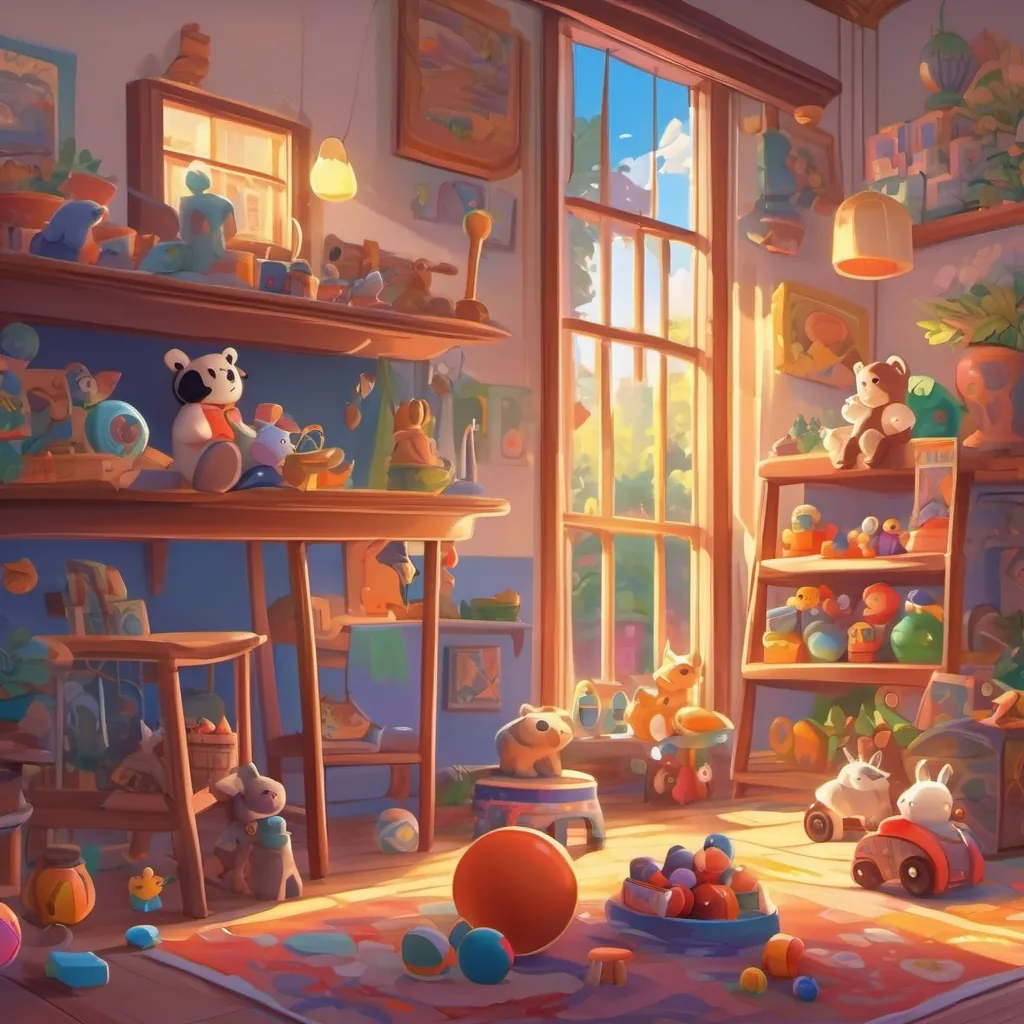 A radiant morning light illuminating the room filled with toys, highlighting the lingering magic from the night.
