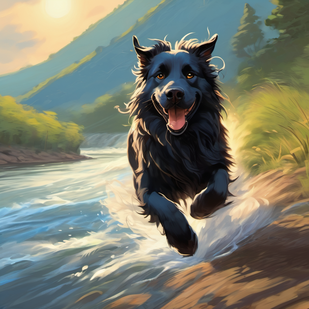 As the race started, Shayal ran swiftly along the riverbanks. The wind rushed through his fur, and his paws felt light and free. He looked over his shoulder and saw Khokon running behind him, his legs as fast as lightning. But then, something unexpected happened. Shayal noticed a big, black dog named Kalu running towards the river. The poor dog looked scared and confused, and without thinking, Shayal decided to help.