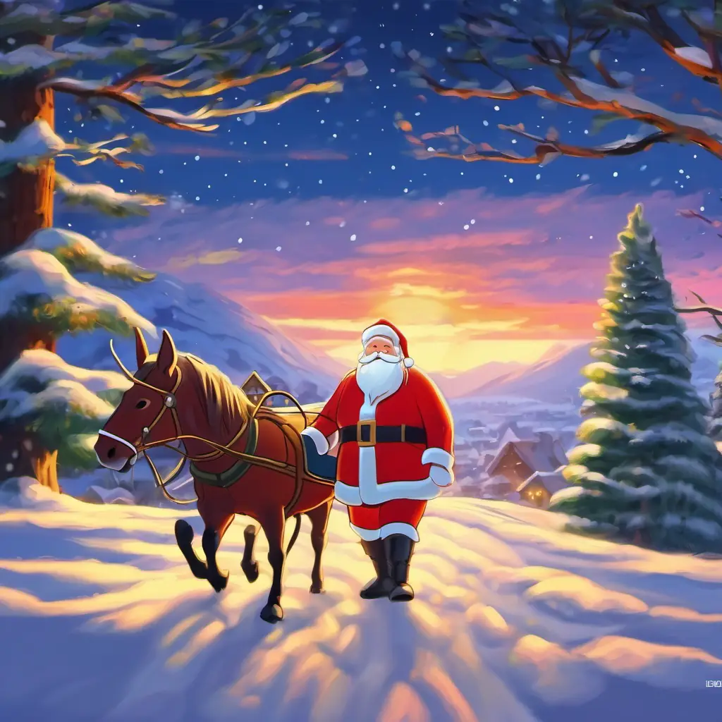 Dawn approaching, Santa's farewell, 'Merry Christmas' message