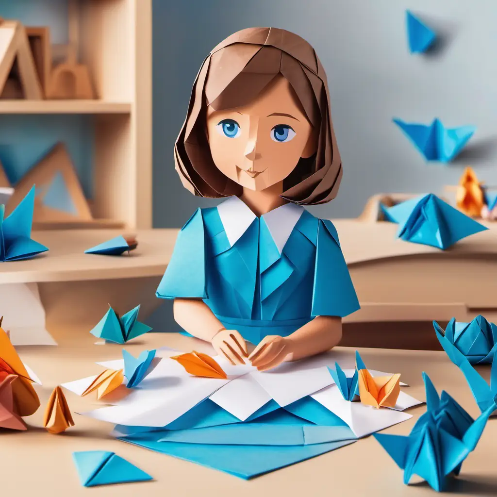Little girl with brown hair, blue eyes, wearing blue dress dressing up, mom praising, room is tidy.