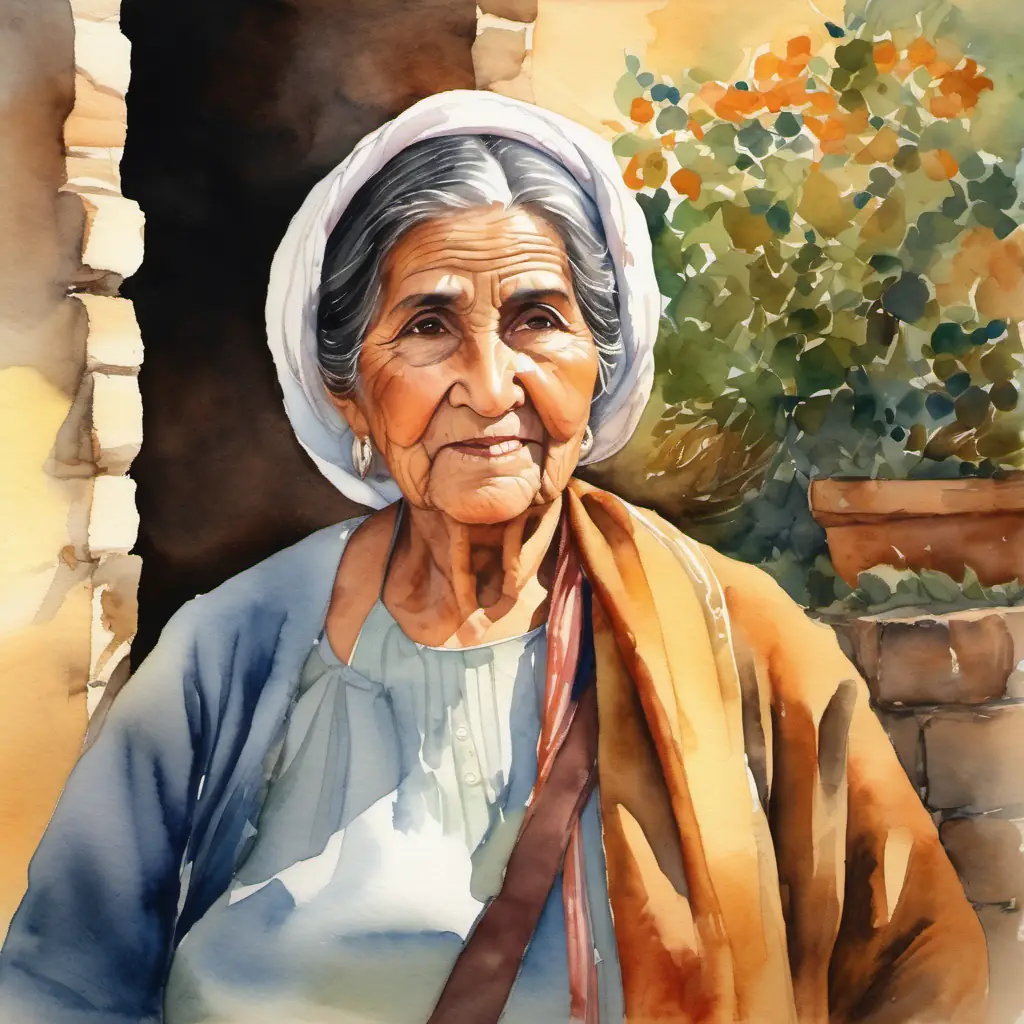 Abuela Enriqueta: kind, with warm brown eyes and olive skin introduces herself and shares her birthdate and birthplace, expressing a desire to show her grandchildren the beautiful village.