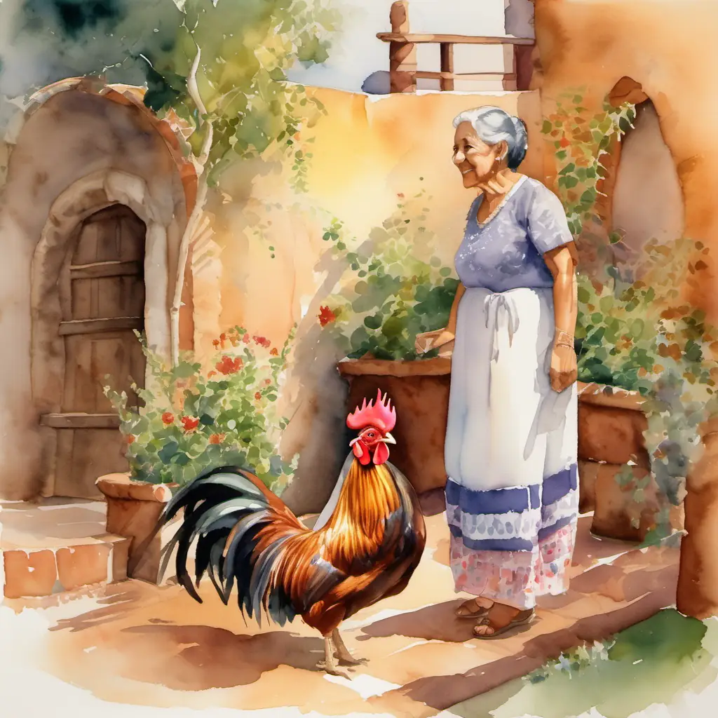 Abuela Enriqueta: kind, with warm brown eyes and olive skin recalls the family house, its many courtyards, and the mischievous rooster that chased them around.