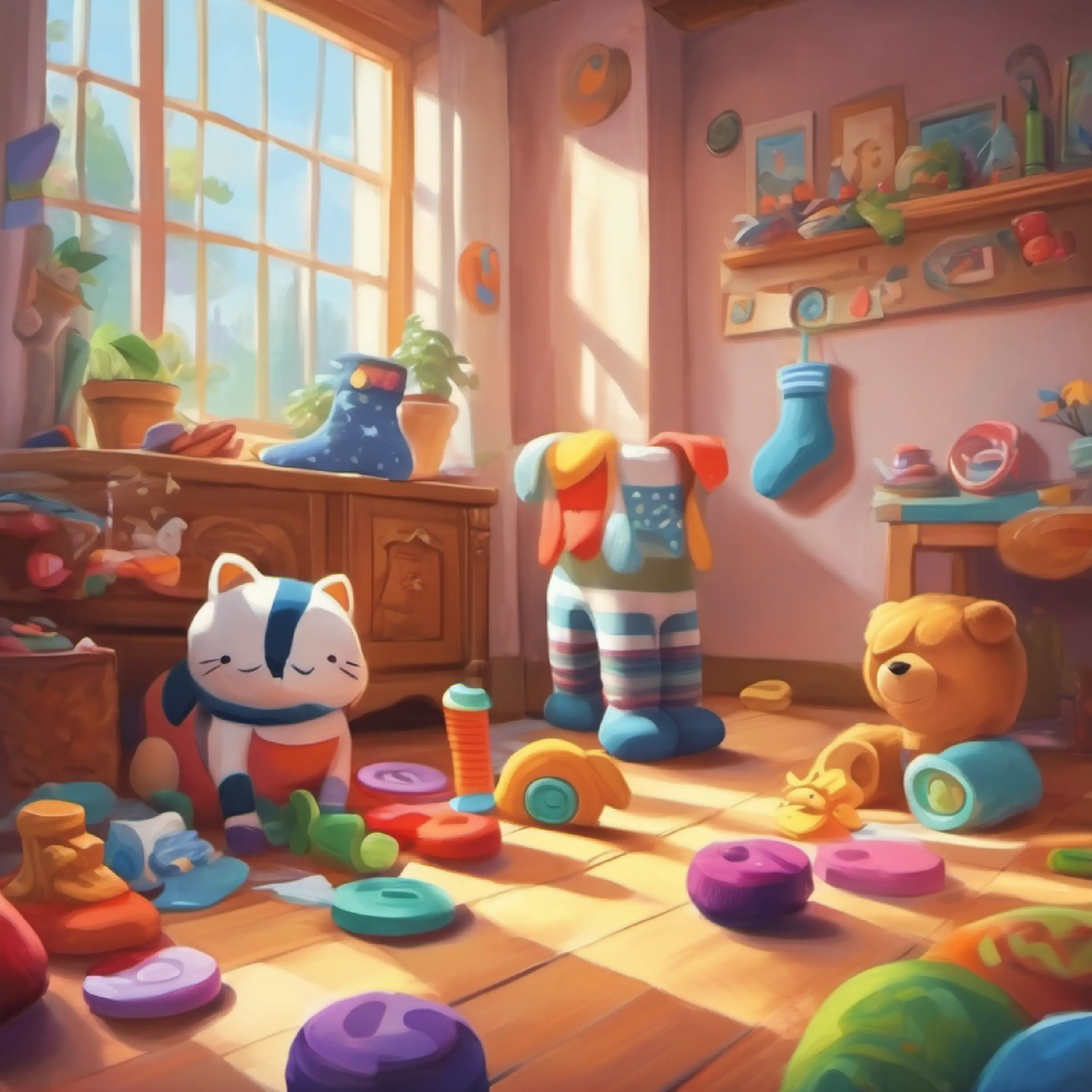 The socks use their magnet hands to tidy up and impress the toys.