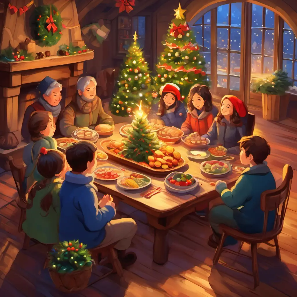 Description of Christmas traditions, decorations, and food.