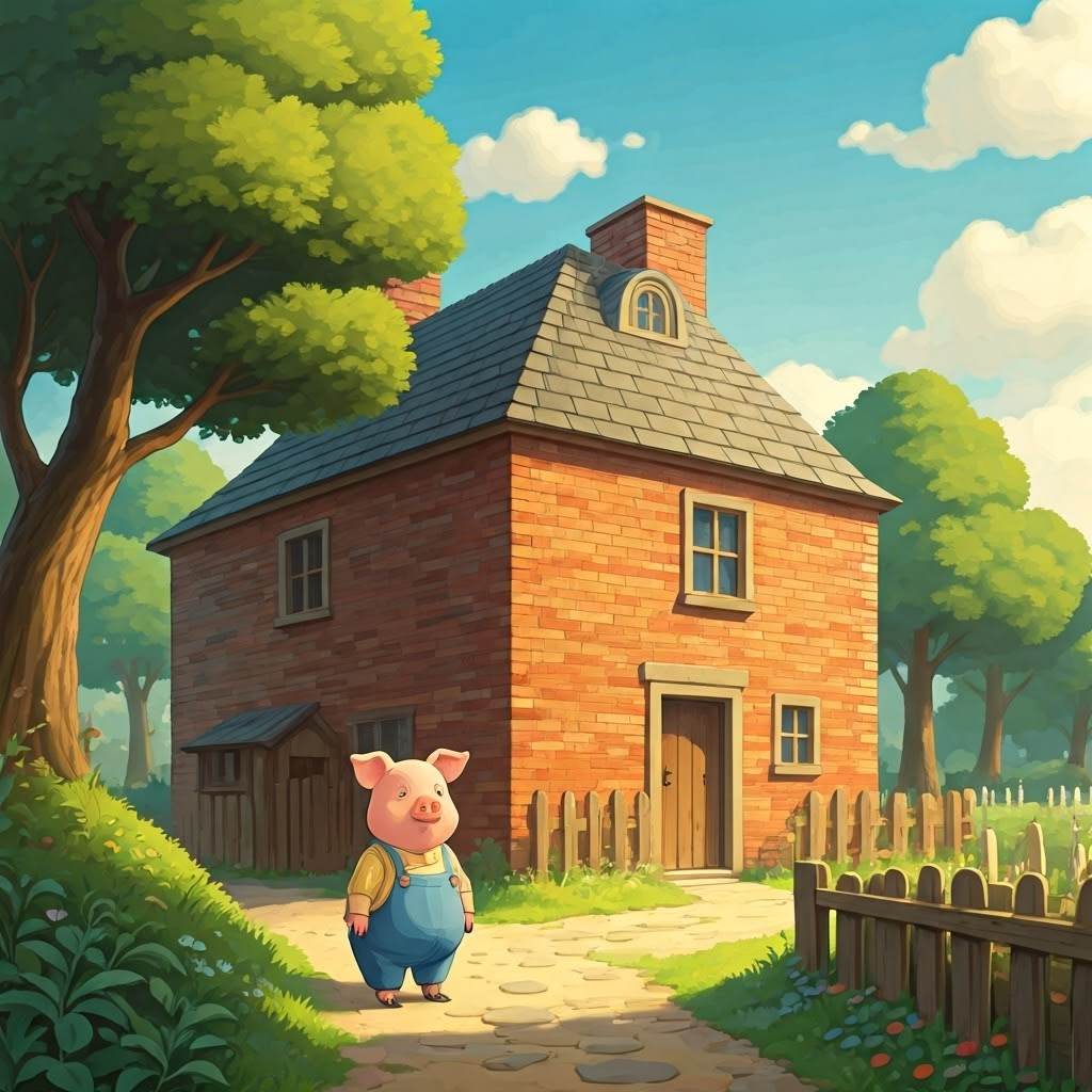 The oldest pig's brick house, sturdy and strong, with a neat little garden in front