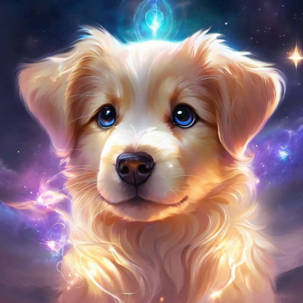 Luna's puppy, Spark, exhibits his glowing power.