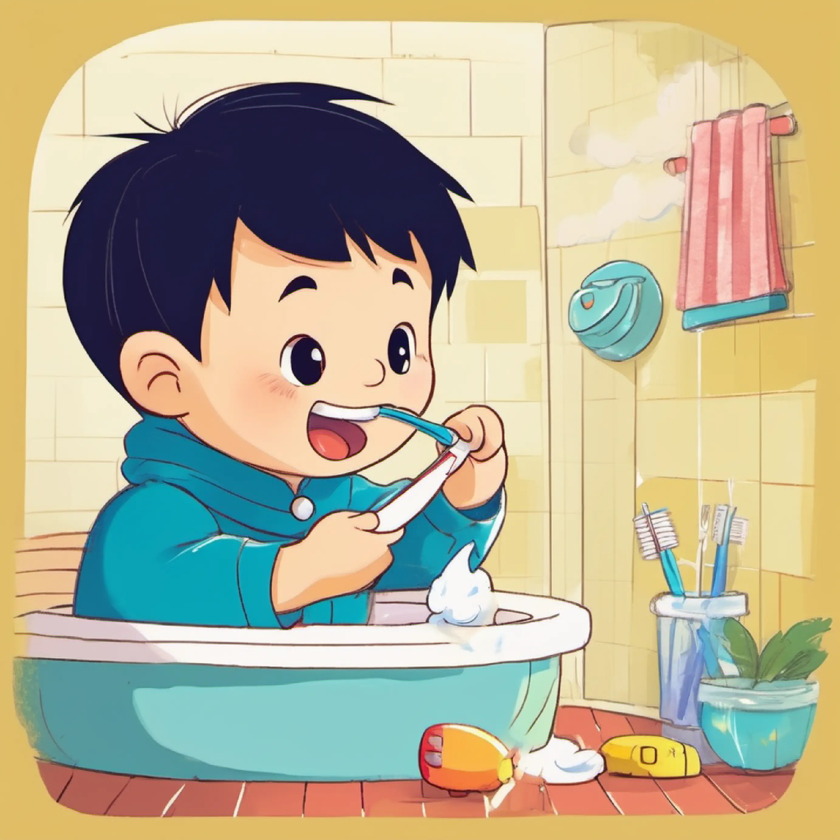 Xiao Zhu Zhu brushing his teeth.
