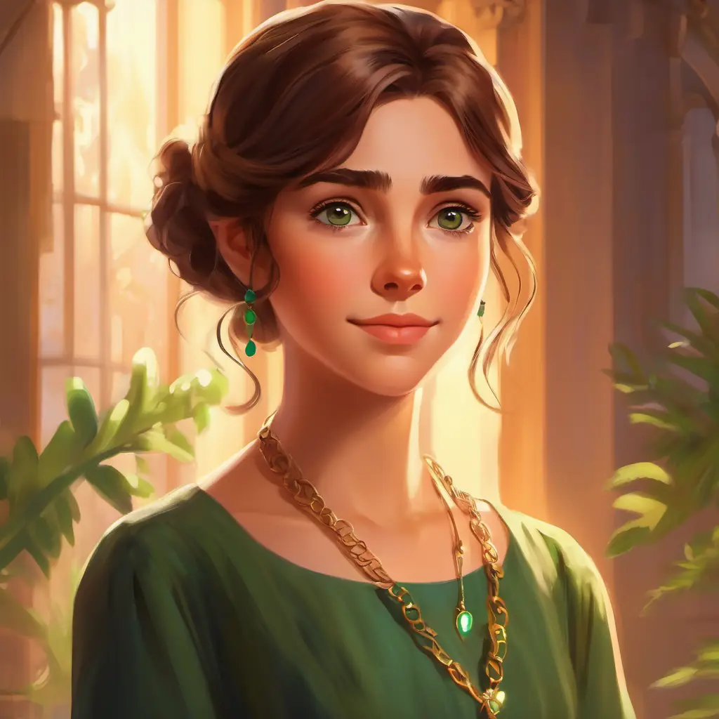 Noticing Young girl, brown hair, green eyes, like Sofia's mom's necklace, connection to their mother's.