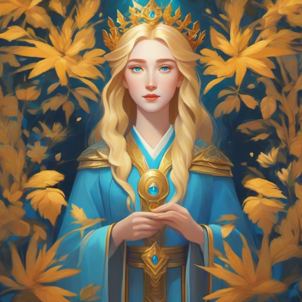 Immortal queen with blue eyes, long golden hair, and kindness's story teaches us about friendship, love, and acceptance