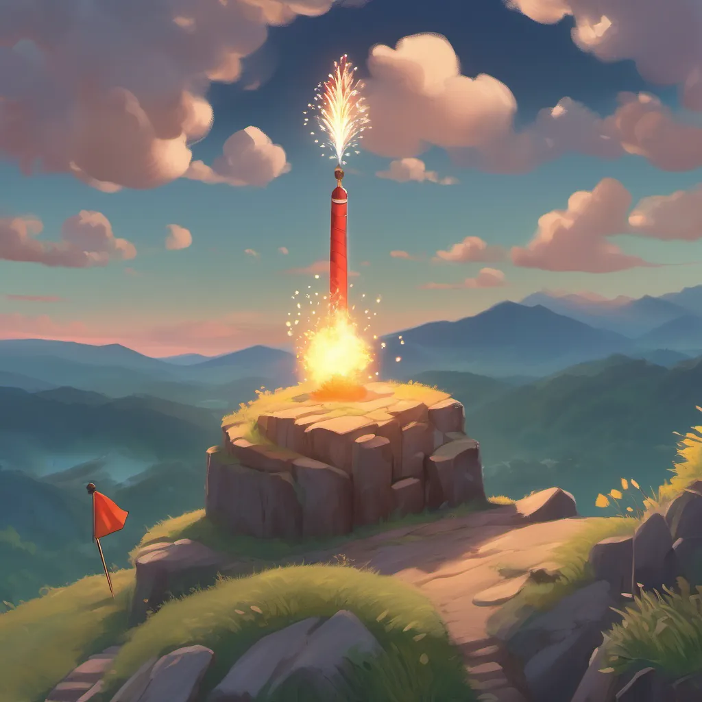 A small firework on a high hill, looking out over the world with a determined expression.