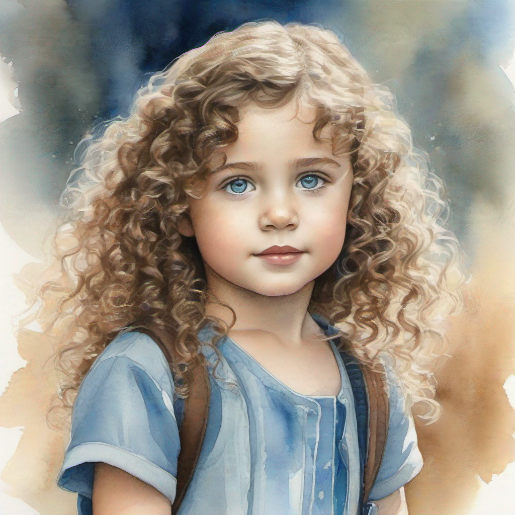 A little girl with blue eyes and curly brown hair with blue eyes and curly brown hair, always honest.