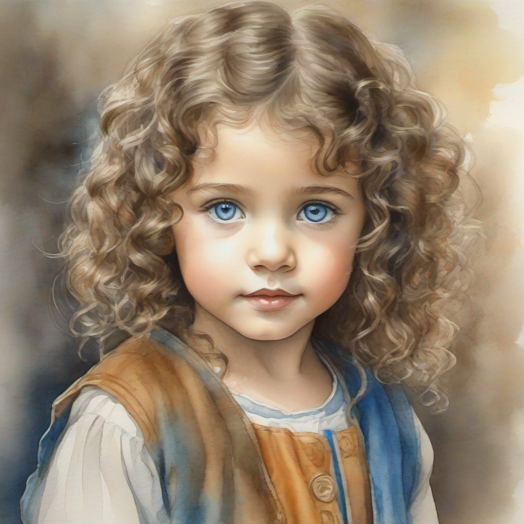 A little girl with blue eyes and curly brown hair admired by everyone, village prospers with integrity.